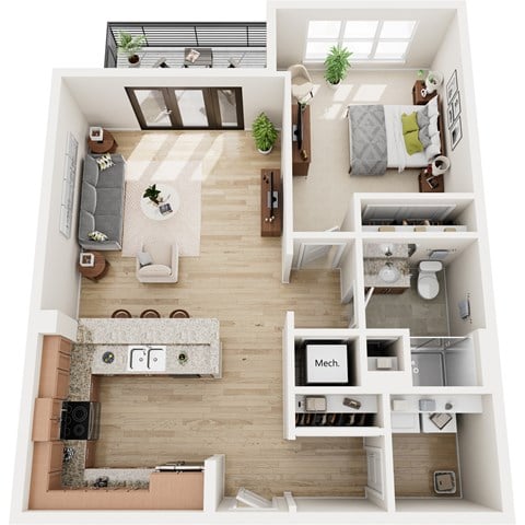 Floor plan for 1 bed, 1 bath, 861 sqft